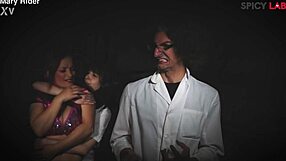 Lady Lada's hairy pussy and clit defeated in double cock blowjob