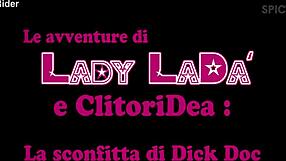 Lady Lada's hairy pussy and clit defeated in double cock blowjob