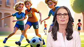 Histoire généré par IA: une maman et son beau fils joue au foot avec des pieds européens