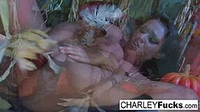 Does charley chase cum on her big tits?