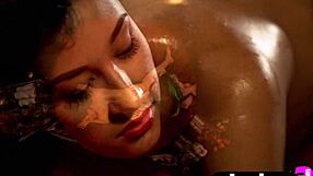 Cougar babe poses naked with ripped clothes, exposing big ass