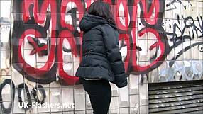 Belinda dares to flash and masturbate outdoors with brunette Nau 😏