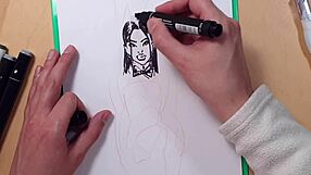 hot sexy girl in latex drawn quick