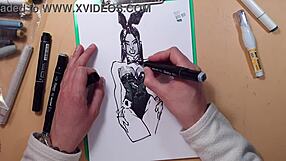 hot sexy girl in latex drawn quick