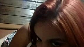 Beautiful redhead gives her first wet blowjob to amateur