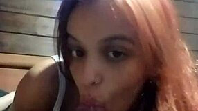 Beautiful redhead gives her first wet blowjob to amateur