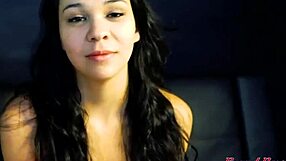 Cute brunette masturbates cock