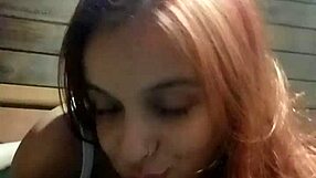 Beautiful redhead gives her first wet blowjob to amateur