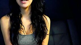 Cute brunette masturbates cock