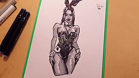 hot sexy girl in latex drawn quick