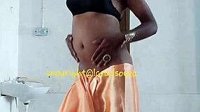 Indian Crossdresser Lara Dsouza in Orange Satin Saree