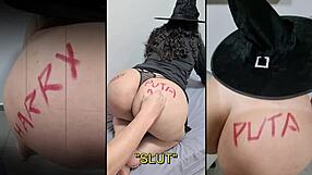 Cute BBW Amateur Celebrates Halloween in Homemade Costume.