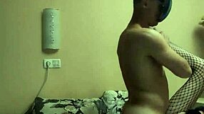 Skinny Cowgirl in Fishnet Bodysuit Takes Deep Dick with Both Holes