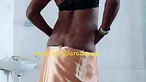 Indian Crossdresser Lara Dsouza in Orange Satin Saree