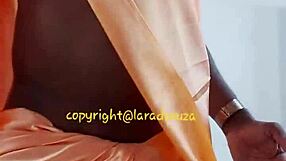 Indian Crossdresser Lara Dsouza in Orange Satin Saree