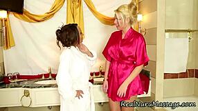 Sensual masseuse pounded in hardcore threesome