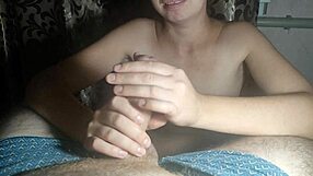 Asian girl jerks cock intensely