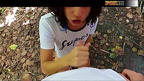 She gives POV blowjob in public park