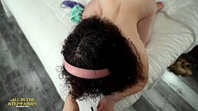 tiny step sister gets cum on ass in roleplay. petite brunette covered in homemade cum.