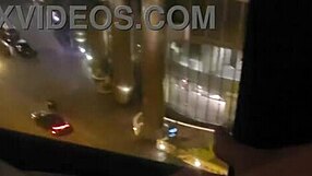 petite teen girlfriend shares intimate fingering close-up in front of hotel window, contrasting public exposure with solo pleasure