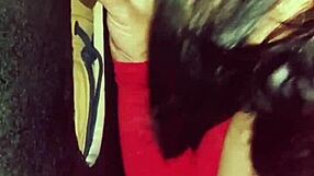 Latina housewife begs husband for glory hole visit to suck stranger's cock, ending in massive facial cumshot while he watches