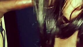 Latina housewife begs husband for glory hole visit to suck stranger's cock, ending in massive facial cumshot while he watches