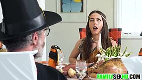Step family celebrates thanksgiving with taboo sex together