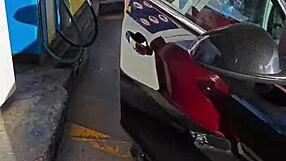 Flashing at a petrol station
