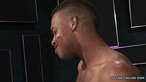 Sexy black hunk sucks white cock