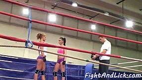 Wild eurobabes engage in intense wrestling fight with oral and pussy play