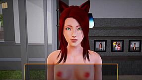 Teen redhead plays game with family