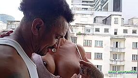 fucking a hot married latina on the outdoor balcony, public homemade adventure