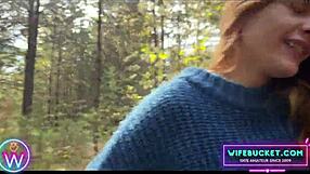 Amateur MILF blowjob in outdoor forest