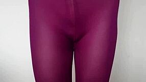 Subtle hints of desire build as cum drips over burgundy leggings in this teasing update.