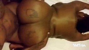 Big black cock creampie in bbw ebony wife's fat ass pov. Homemade interracial action with lingerie and tattoo details.