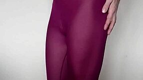 Subtle hints of desire build as cum drips over burgundy leggings in this teasing update.