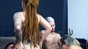 Brazilian Redhead with Dreadlocks Rides Friend Passionately While His Wife Gives Blowjob