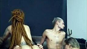 Brazilian Redhead with Dreadlocks Rides Friend Passionately While His Wife Gives Blowjob