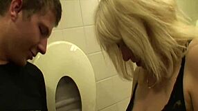 A Blonde Mature Milf Enjoys Blowjob And Cumshot In Public Russian Mall Restroom