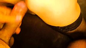 I see my mature wife in stockings with legs spread on bed for pov view