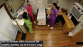 so the new nurses angelica cruz, lenna lux, and reina dive into this wild clinical experience at the hospital, spreading legs in latex gloves while lactating milk flows from big tits