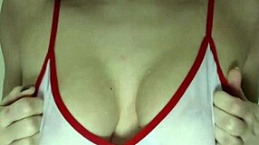 My big natural tits became wet in the refreshing water