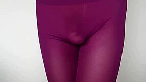 Subtle hints of desire build as cum drips over burgundy leggings in this teasing update.