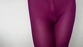 Subtle hints of desire build as cum drips over burgundy leggings in this teasing update.