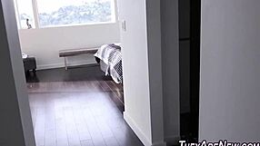 teen newbie takes massive cock for hardcore blowjob then spills jizz in creampie finish