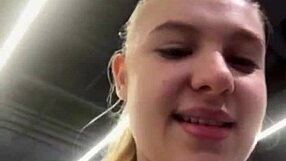 bbw teen with big tits squirts and gets creampied fingering her shaved pussy outdoors 💦