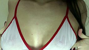 My big natural tits became wet in the refreshing water