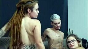 Brazilian Redhead with Dreadlocks Rides Friend Passionately While His Wife Gives Blowjob