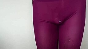 Subtle hints of desire build as cum drips over burgundy leggings in this teasing update.