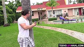 Outside anal fun with kimber woods stretches her petite asshole using monster cock.